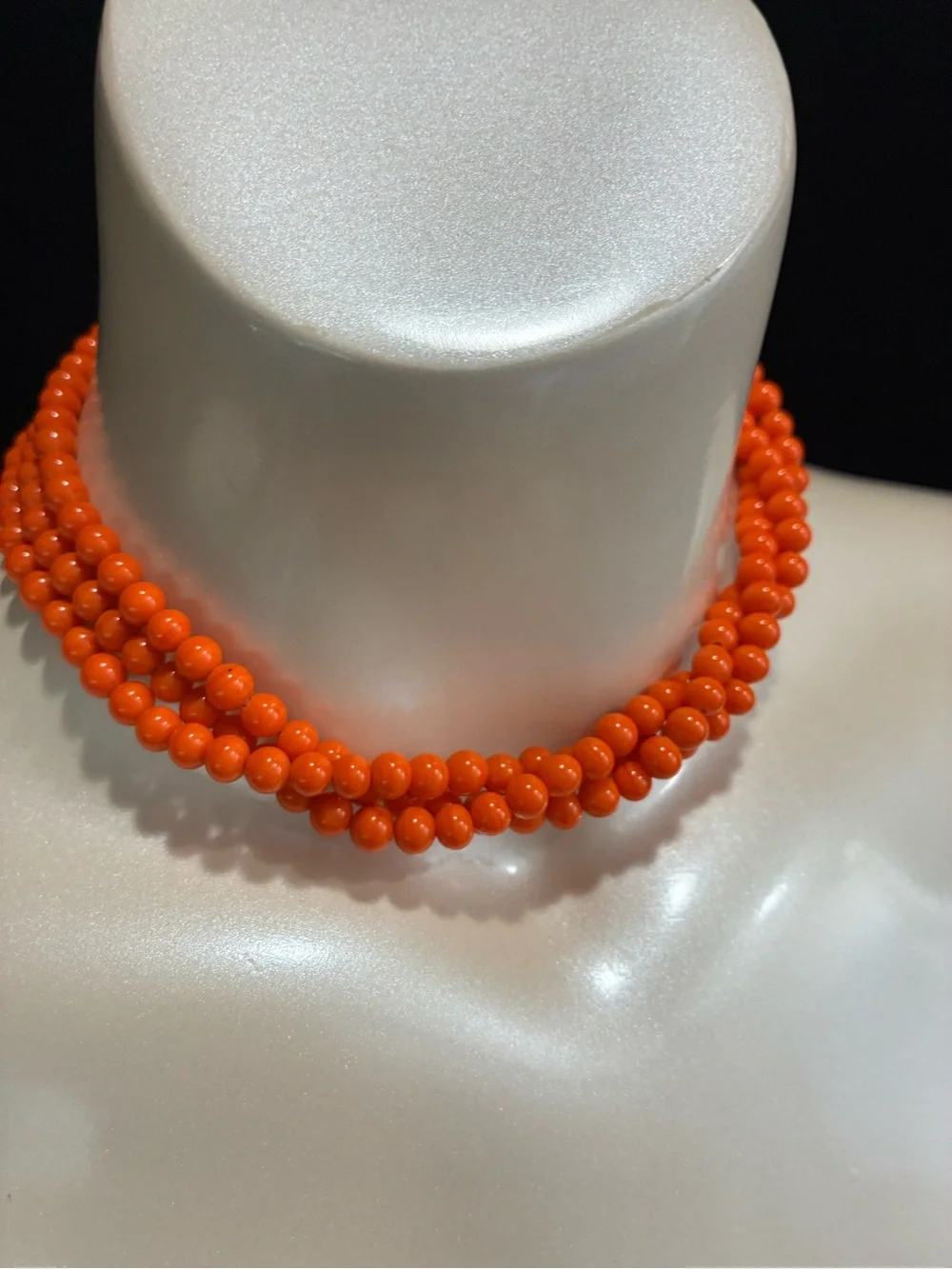 VTG Japan Elegant Orange Glass Beaded Triple-Strand Choker Necklace